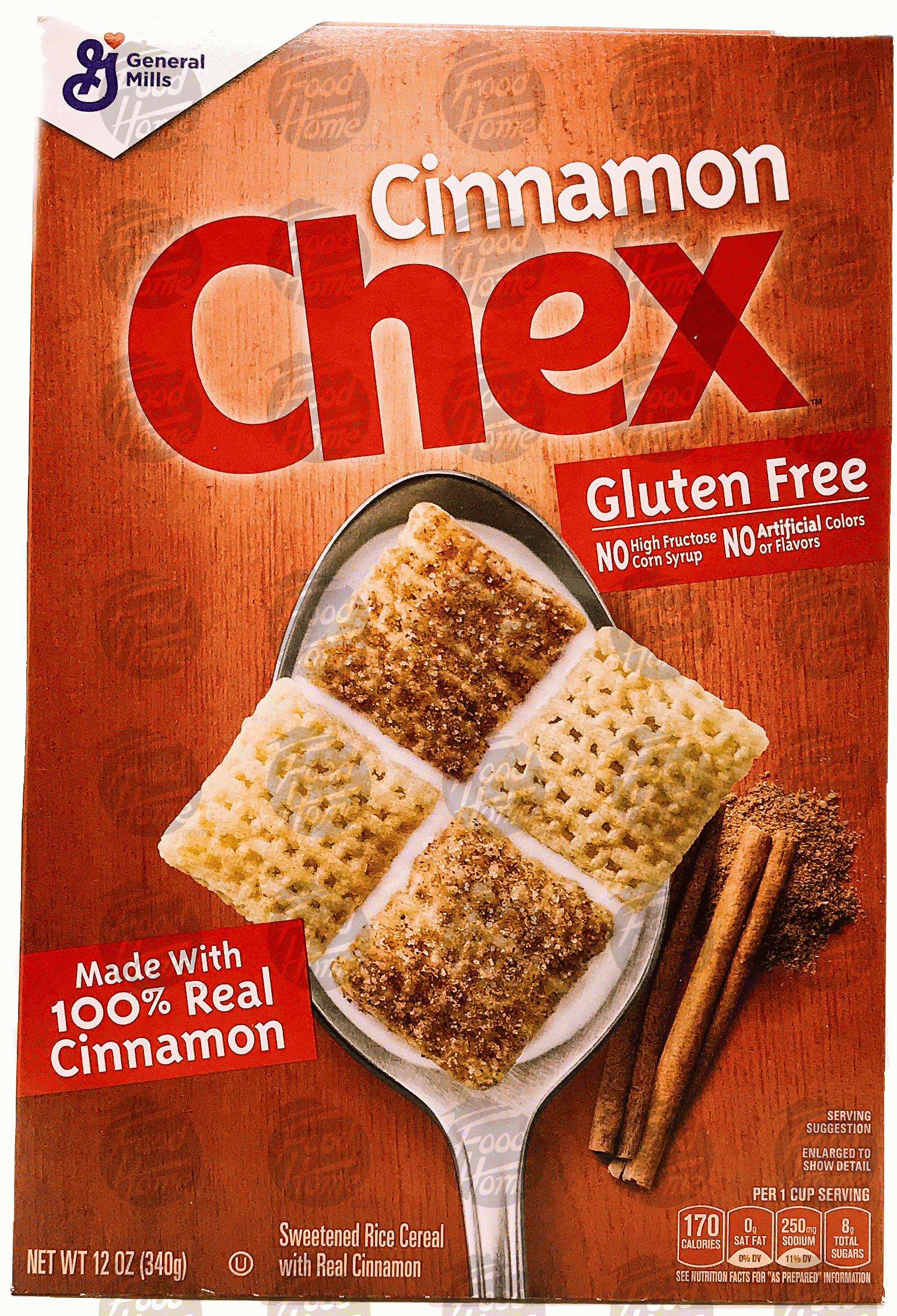 Chex Cinnamon sweetened rice ceral with real cinnamon, box Full-Size Picture